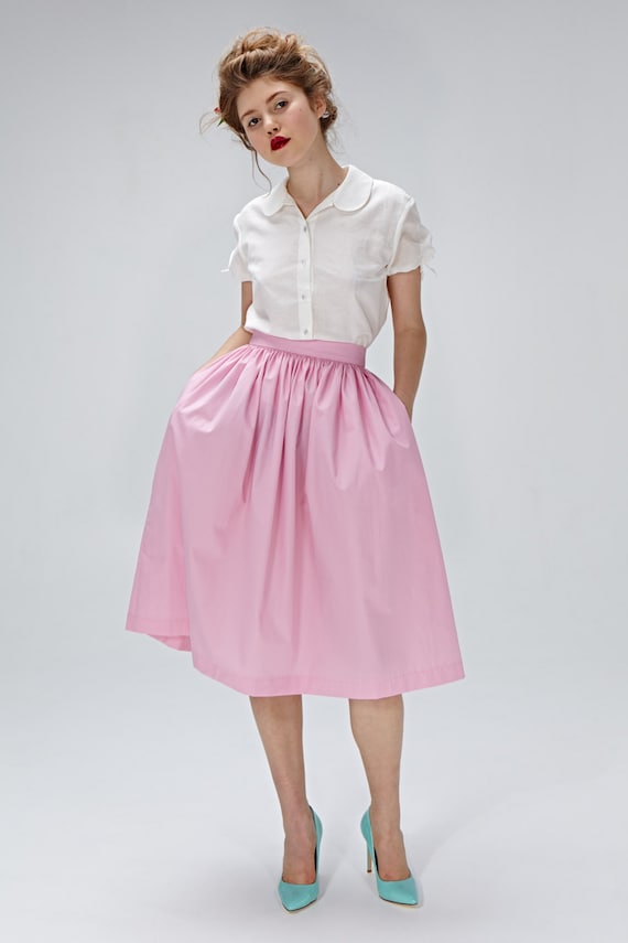 Pink Bridal Skirt, Pleated Skirt, Satin Skirt, Flare Skirt