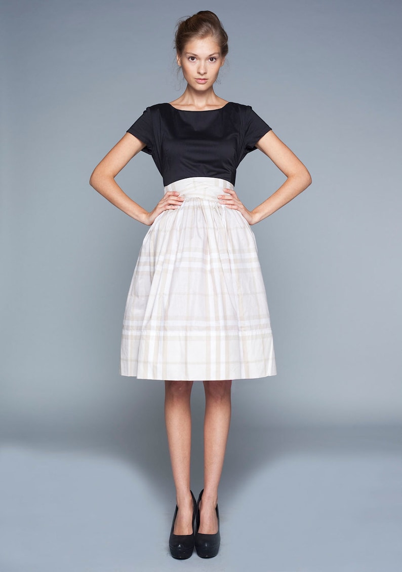 Women Dress, 1950's Dress, Flare Dress, Midi Dress, Pleated Dress, Cotton Dress, Custom Dress, Office Dress, Vintage Style Dress, Pocket image 1