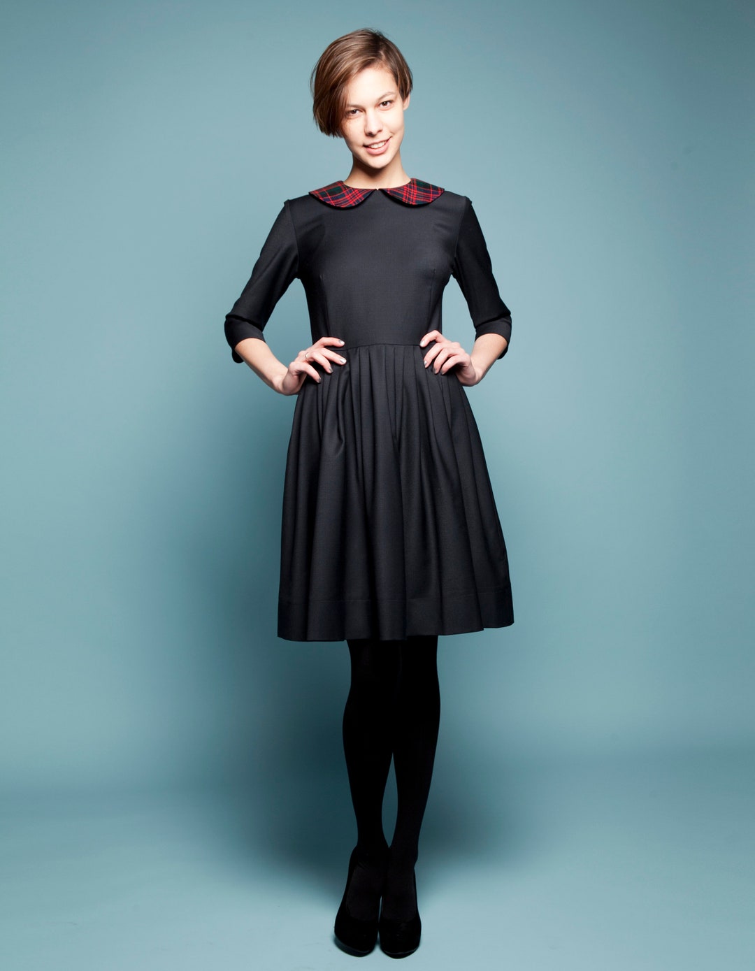 black collar dress Black Collar Neck Mini Dress (Honey) L main image 1