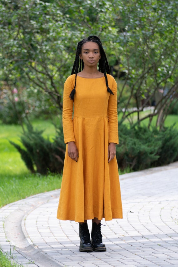 yellow long sleeve dress