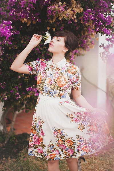Floral Wedding Dress, Alternative Wedding Dress, Boho Wedding Dress, Midi Dress, Wool Dress, Simple Wedding Dress, Flower Wedding Dress