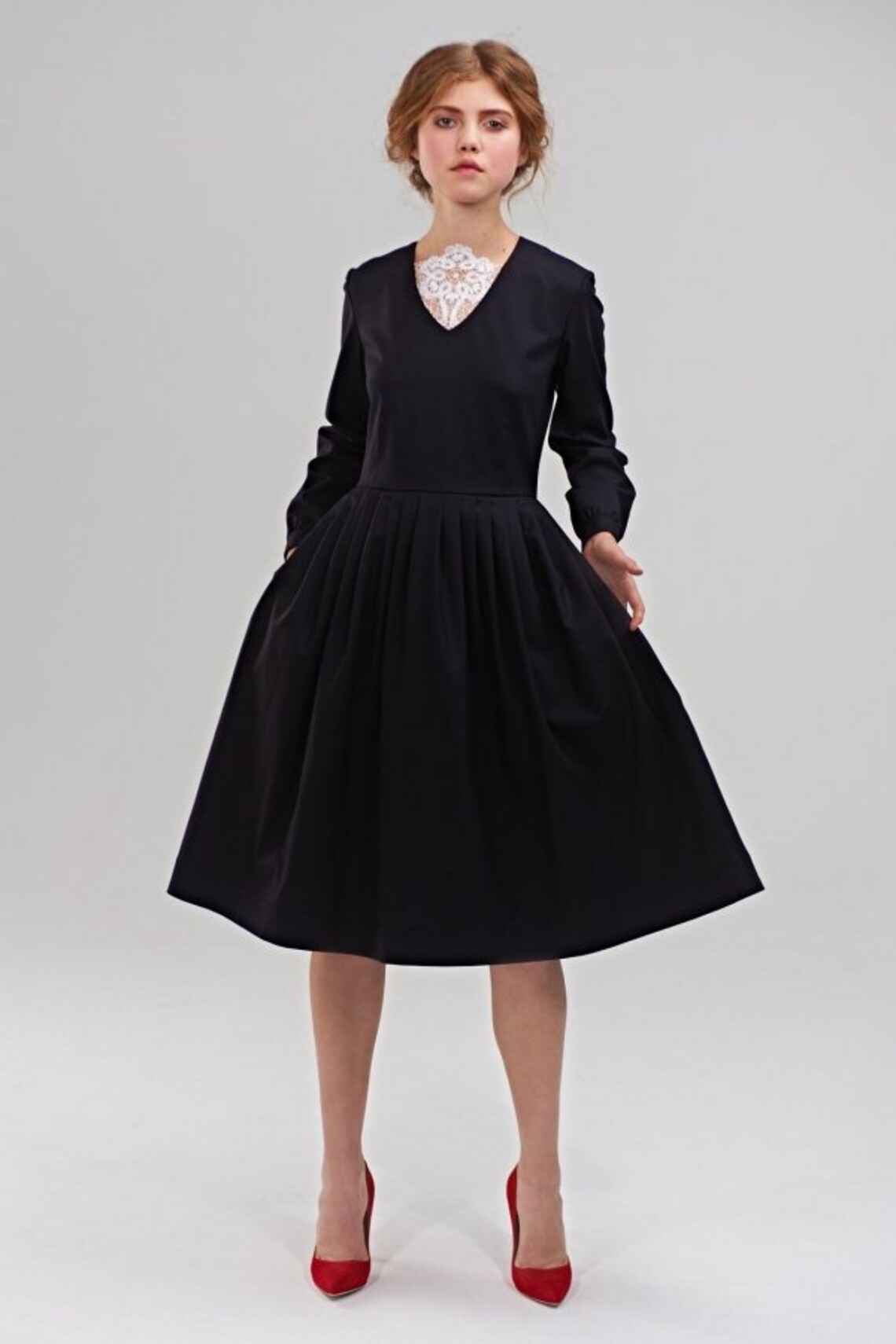 Women Wool Dress Black Dress Cocktail Dress Midi Dress Etsy