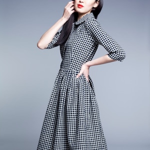 Gingham 50s style modest knee length dress Peter Pan collar plaid midi retro 1950s inspired dresses 50's custom made clothing image 3