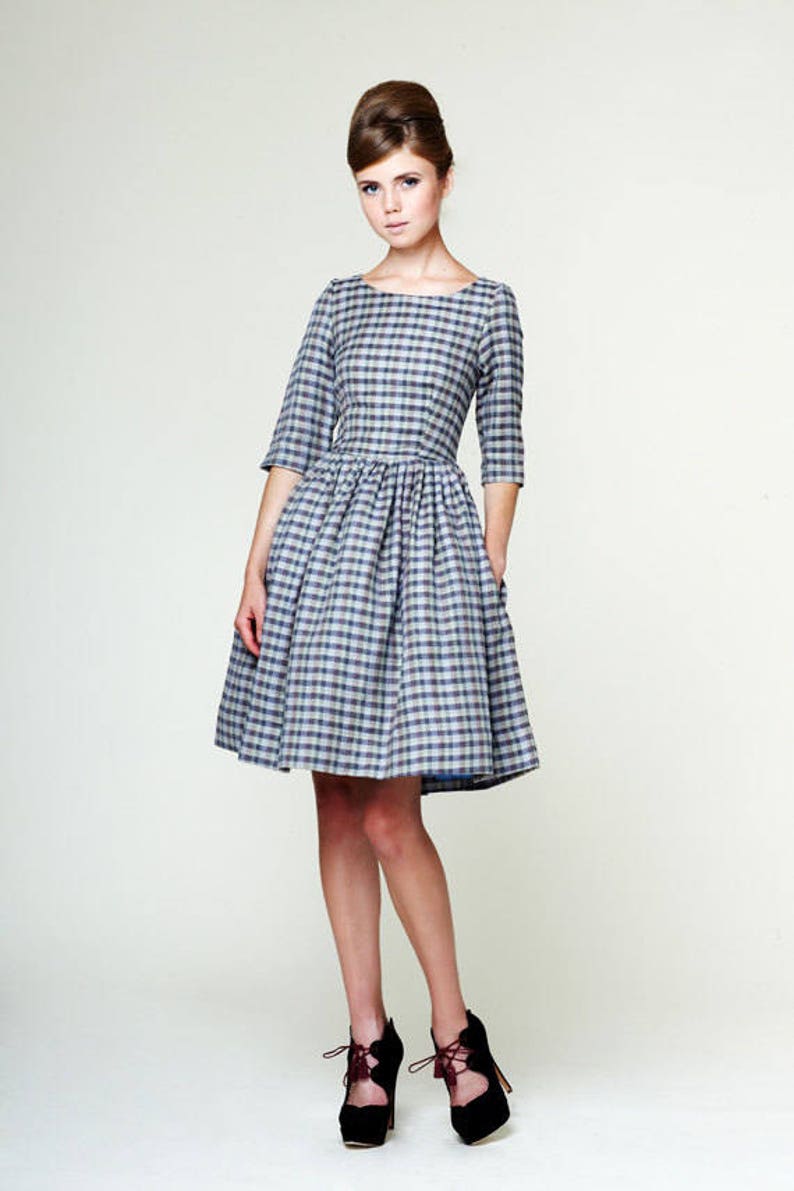 Linen Plaid Dress 1950's Dress Vintage Style Dress - Etsy
