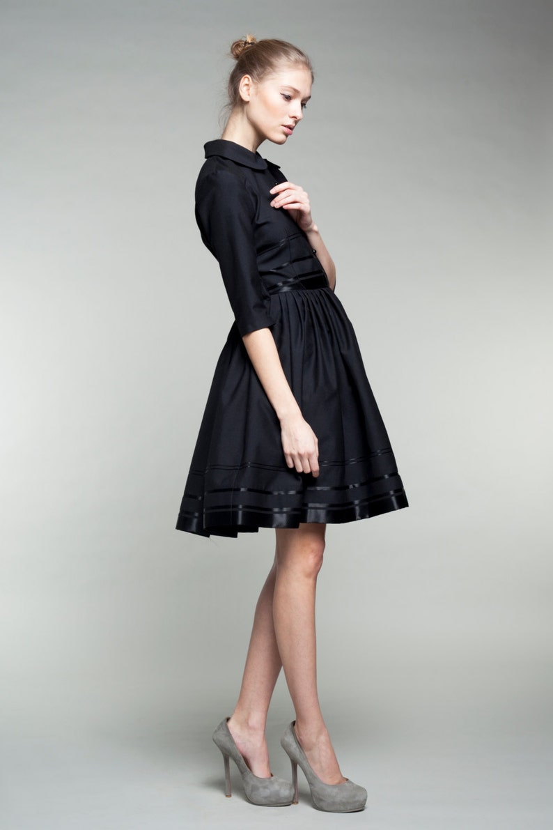 Dress For Women, Wool Dress, Winter Black Dress, Audrey Hepburn Dress, 1950's Dress, Shirt Dress, Cocktail Dress, Little Black Dress,Elegant image 3