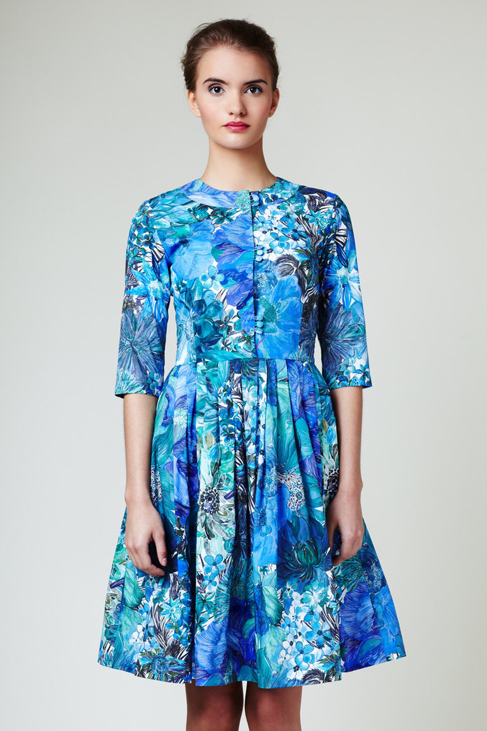 Prairie Dress Floral Dress Blue Dress Flare Dress Cocktail Etsy