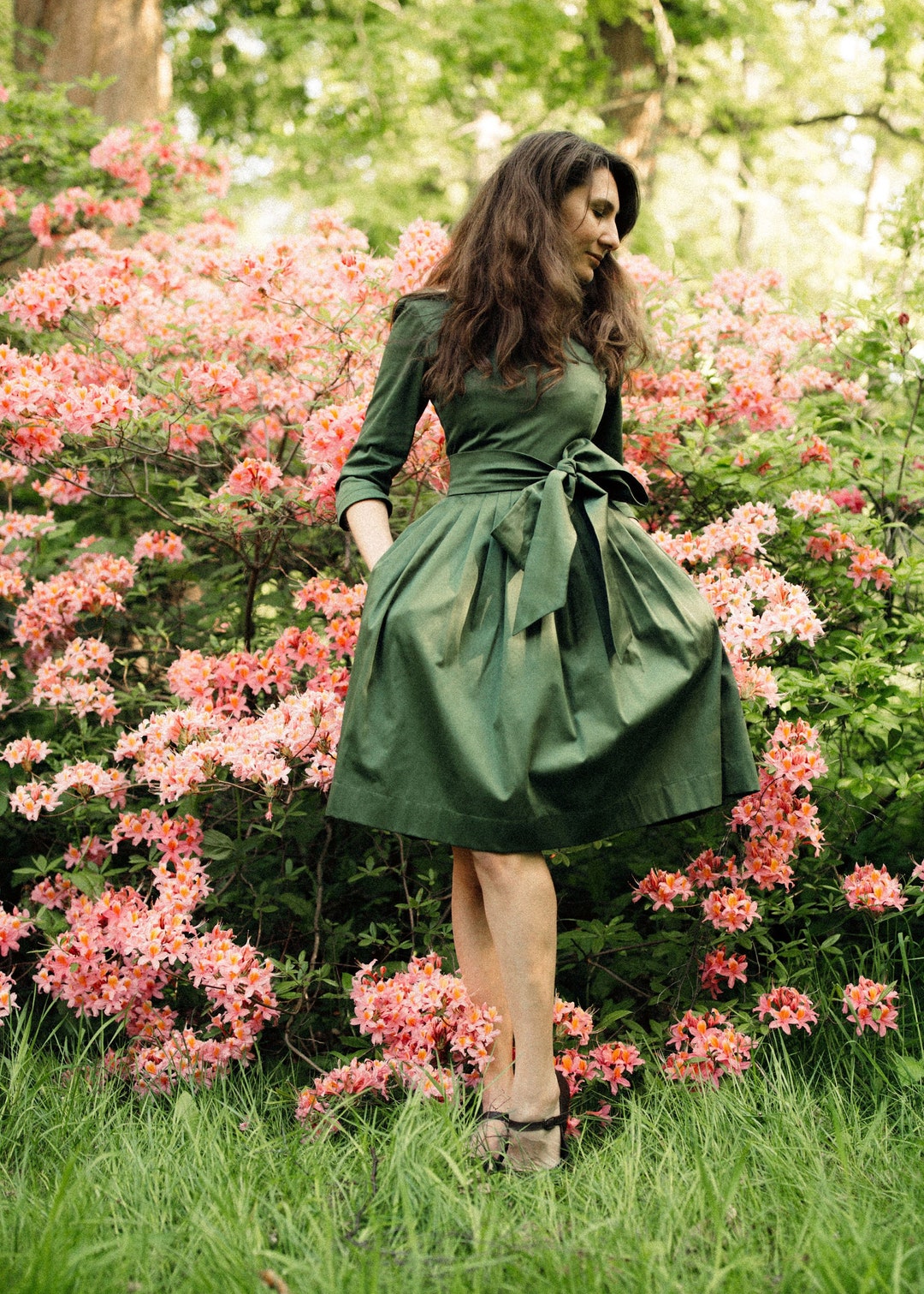 Green Dress, Women Midi Dress, Bridesmaid Dress, Wedding Guest Dress, Belt  Cotton Dress, Lolita Dress, 1950's Dress, Vintage Style Canada