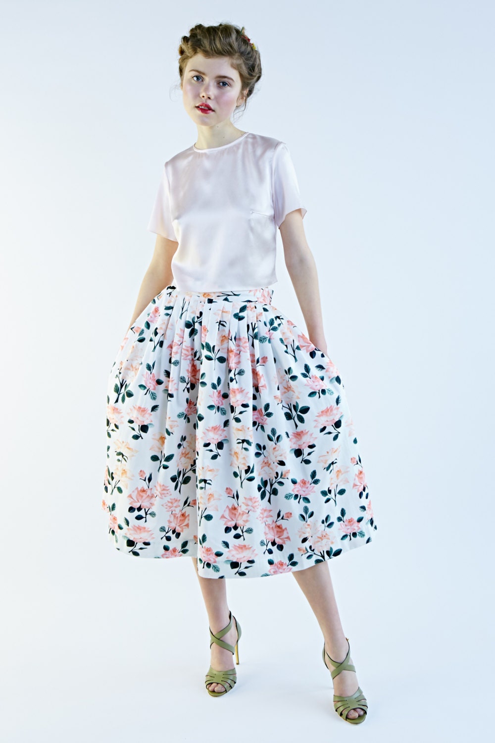 1950s Black Pink Tropical Floral with Rope Belt | XS/S