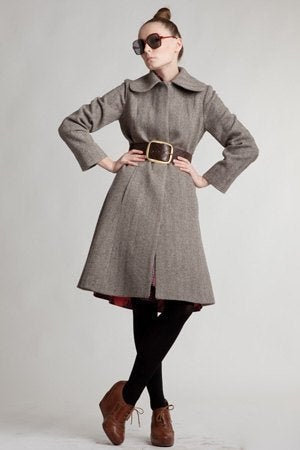 Image of Gray Wool Coat, Belt Princess Women Elegant 's Clothing, Winter Extravagant Clothing