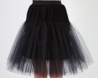 Black petticoat Womens underskirt Black underskirt Black crinoline Goth petticoat Cotton and net petticoat Knee length petticoat