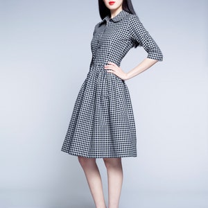 Gingham 50s style modest knee length dress Peter Pan collar plaid midi retro 1950s inspired dresses 50's custom made clothing image 4