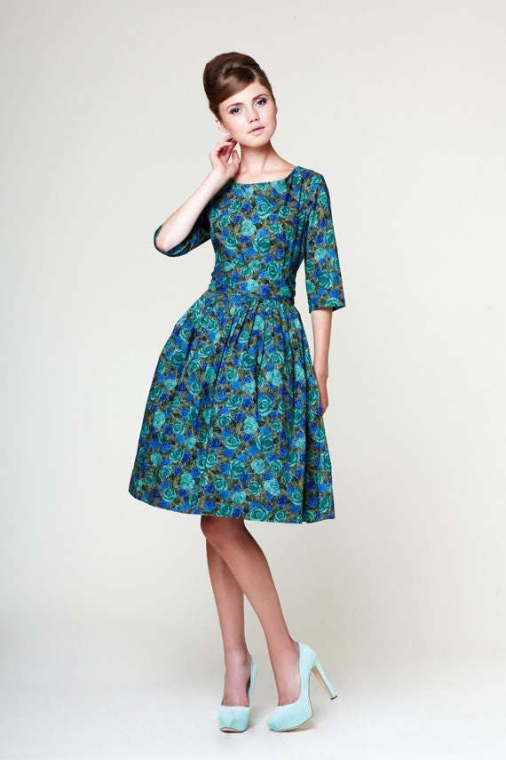 Vintage-Inspired Blue Floral Dress Vintage-Inspired Blue Floral Dress