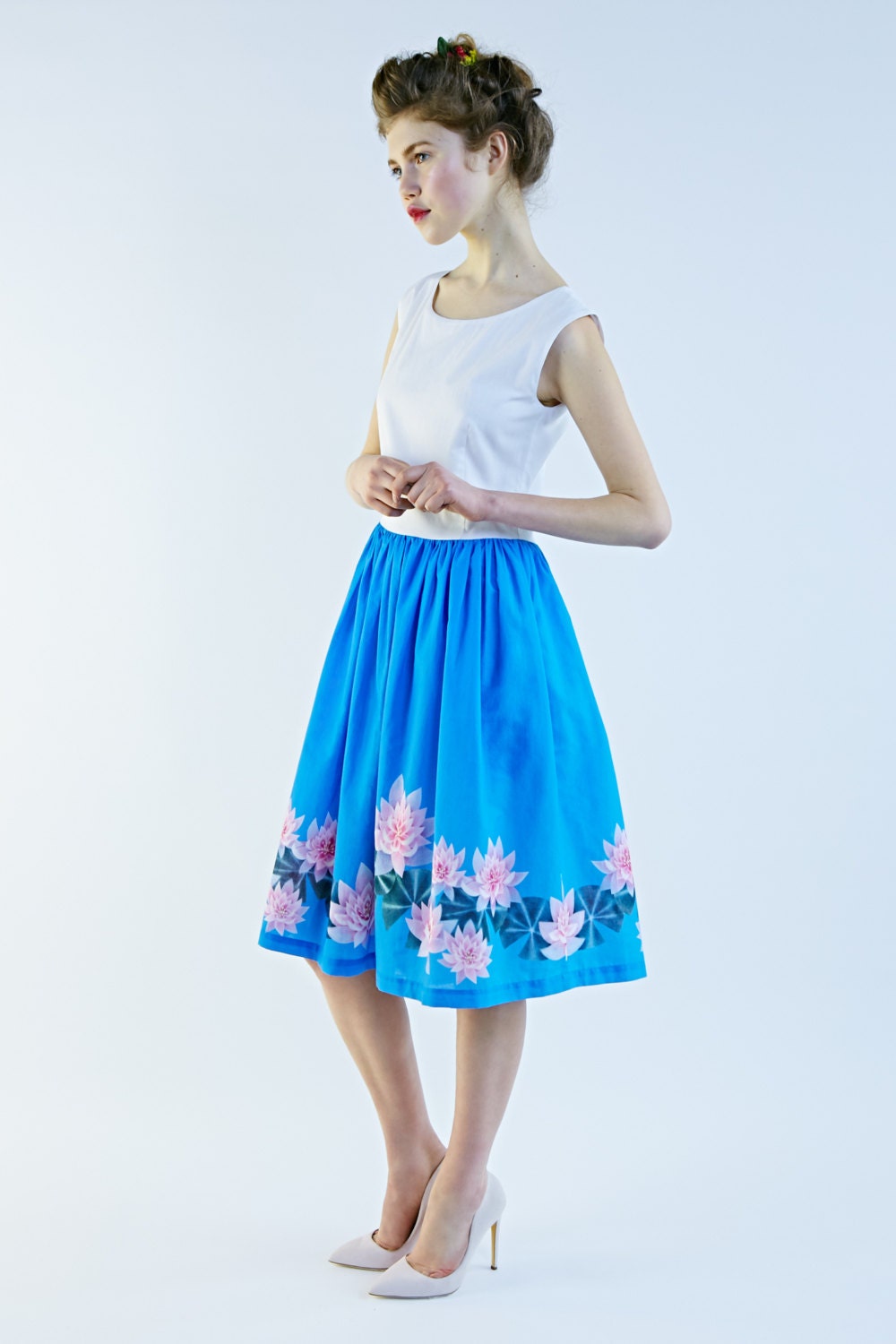 Women Sun Dress Size S on Sale Blue Floral Dress 1950's | Etsy