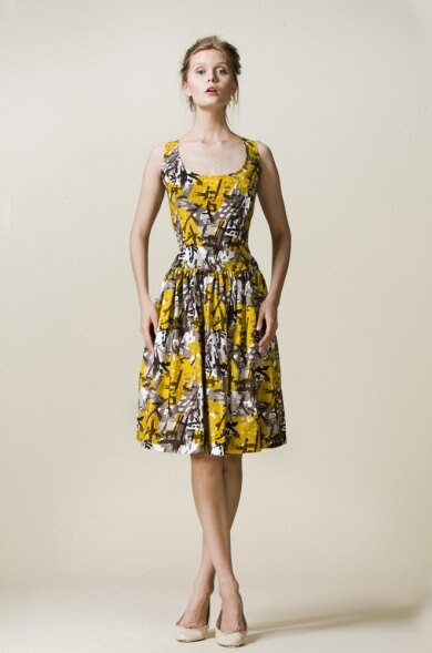Image of Women Yellow Dress, Summer Dress in Size L By Mrspomeranz, 's Cocktail Circle On Sale, Pleated Dress, Secretary