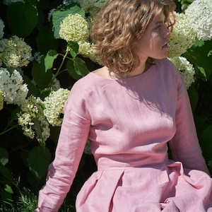 Linen Dress, Long Sleeves Linen Dress, Plus Size Clothing, Pleated Linen Dress, Women Midi Dress, Linen Midi Dress, Vintage Style Dress