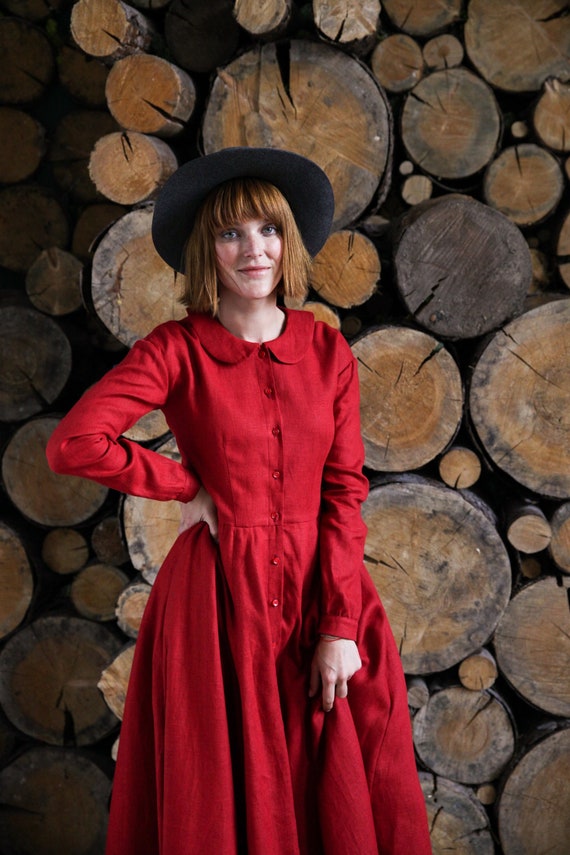 Red linen sales shirt dress
