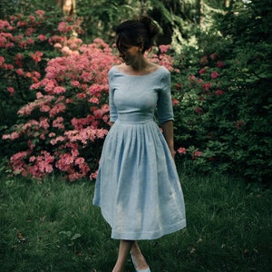 Robe d'invitée de mariage Robe de mariée bleue Robe de demoiselle d'honneur en lin par Mme Pomeranz image 3