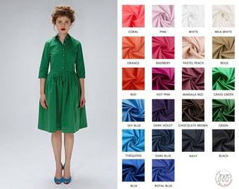 Women Green Dress, Cotton Dress, Plus Size Dress, Vintage Style, Midi Shirt Dress, Flare Dress, Retro Dress, Secretary Dress, 1950's Dress