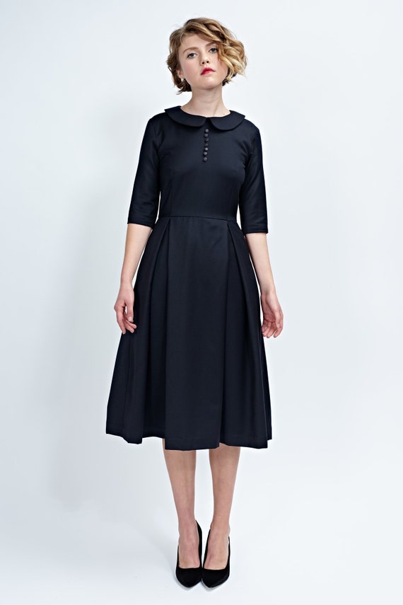 Buy Black Wool Dress, A Line Dress, 1950's Dress, Swing Dress, Peter Pan Collar  Dress, Vintage Style Dress, Collar Dress, Prairie Dress, Winter Online in  India 