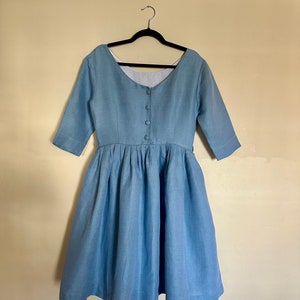 Sky blue wedding guest dress / Linen women clothing / Sample Sale size XL and 1X image 6