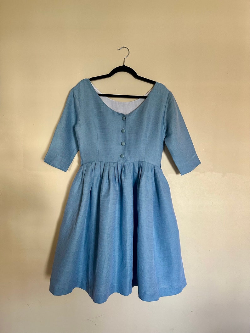 Sky blue wedding guest dress / Linen women clothing / Sample Sale size XL and 1X image 6