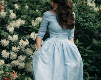 Robe de mariée simple bleu clair Robe de mariée alternative Robes  d'invité de mariage printemps/été rétro longueur thé par Mme Pomeranz