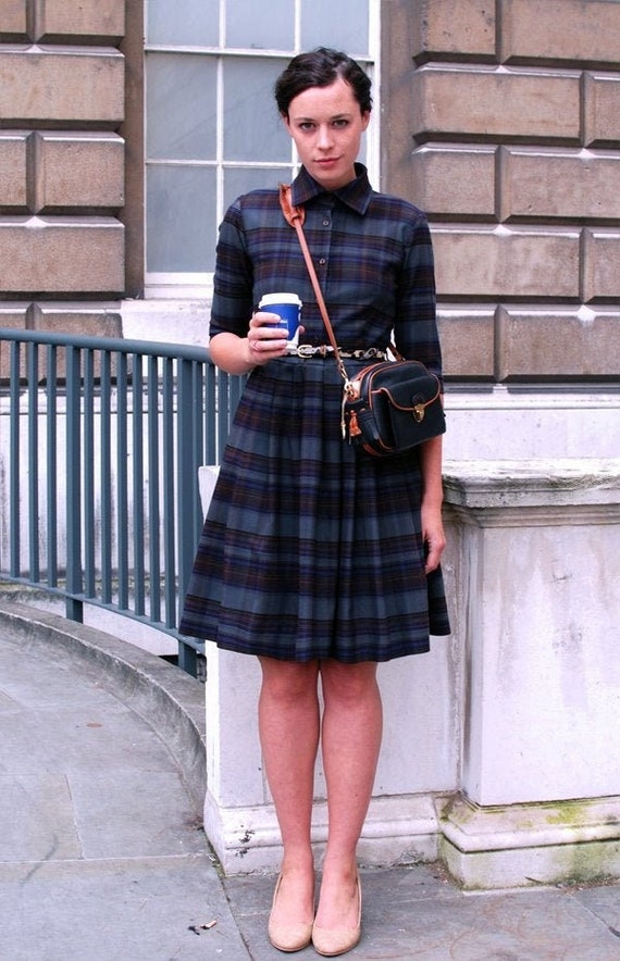 Plaid Dress, Wool Dress, Winter Tartan Dress, Custom Dress, 1950's