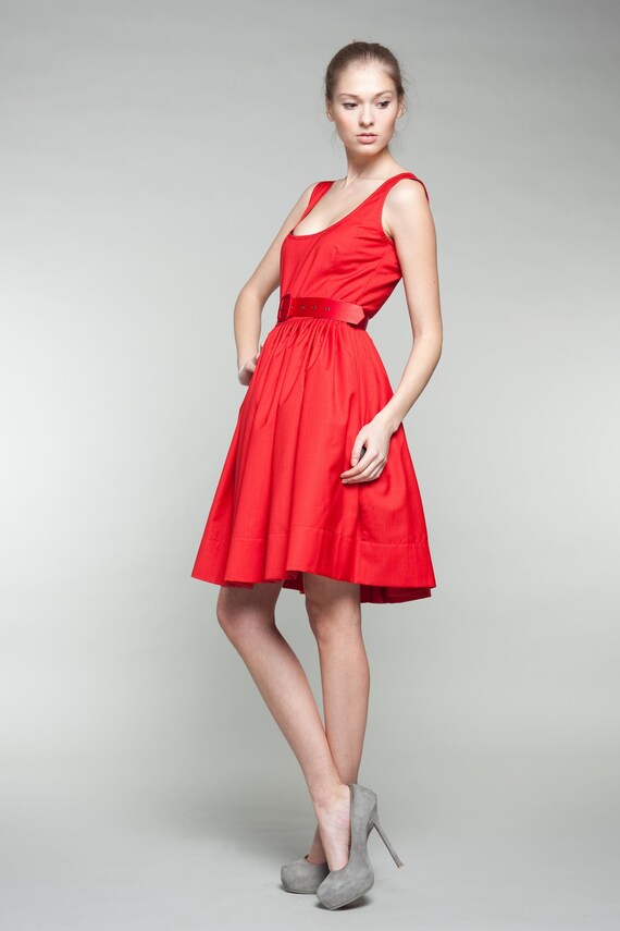 Sleeveless Scoop Neck Fit-and-flare Dress - Made With Premium Italian Wool  Fabric - Available in Red, Navy, Gray and Black - Etsy