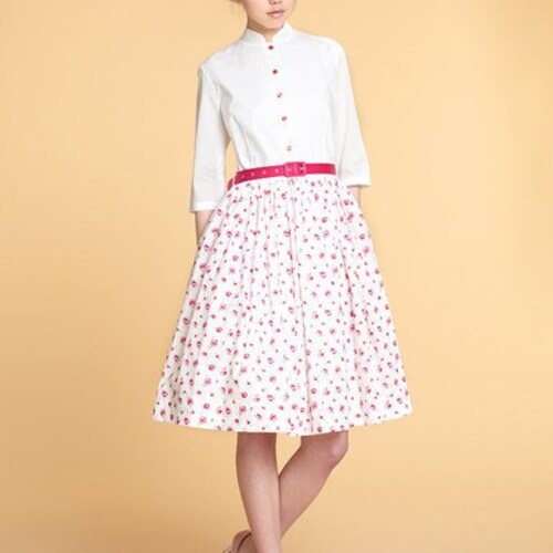 Robe de mariée florale, robe de mariée chemise, robe des années 1950, robe de demoiselle d'honneur, robe de mariée alternative, robe évasée, robe de style vintage