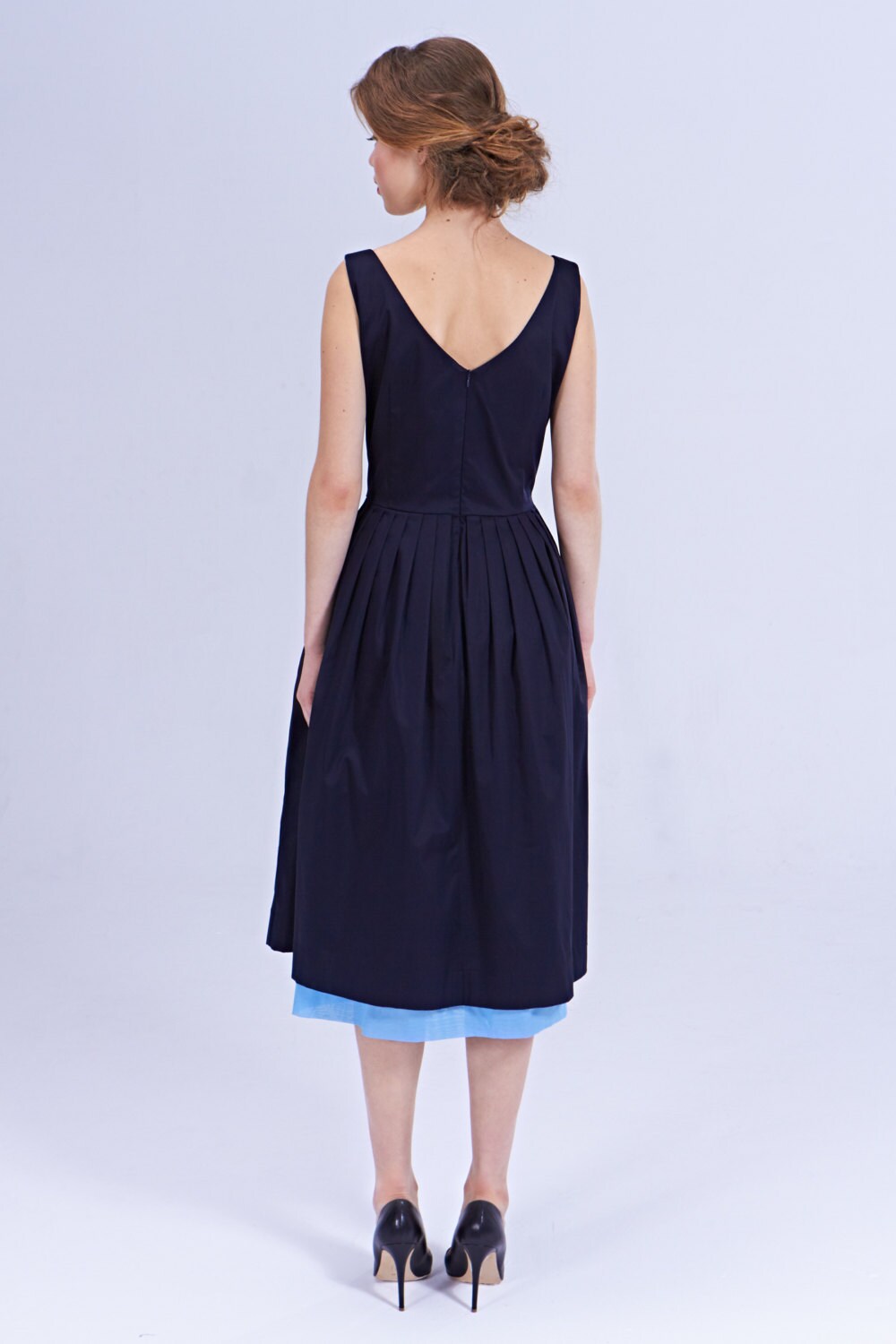 Navy blue swing dress with cheap sleeves