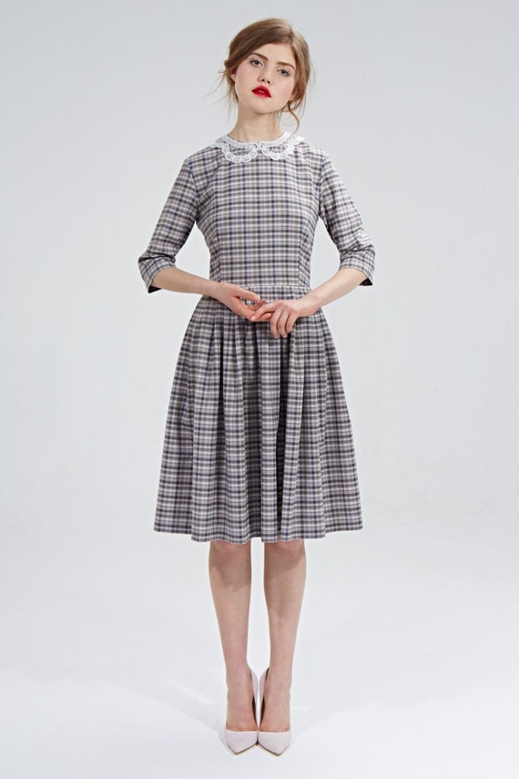 Plaid Dress Wool Dress Lace Collar ...