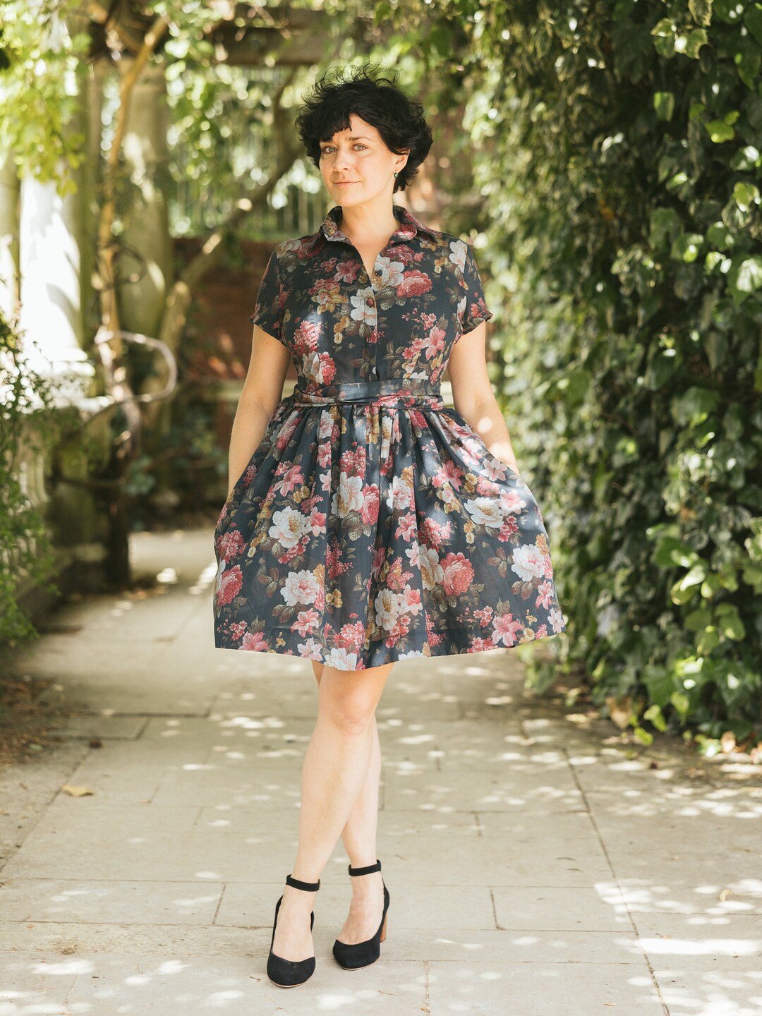 Plus Size Floral Waist Tie Shirt Dress main image 1