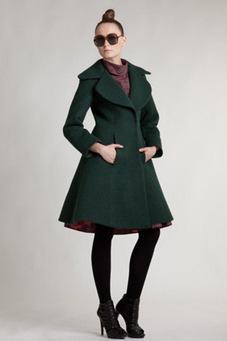 Princess Wool Coat, Women Coat, 1960's Coat, Green Wool Coat, Pocket Coat, Winter Vintage Coat, 1960's Clothing, Warm Coat, Extravagant Coat image 1