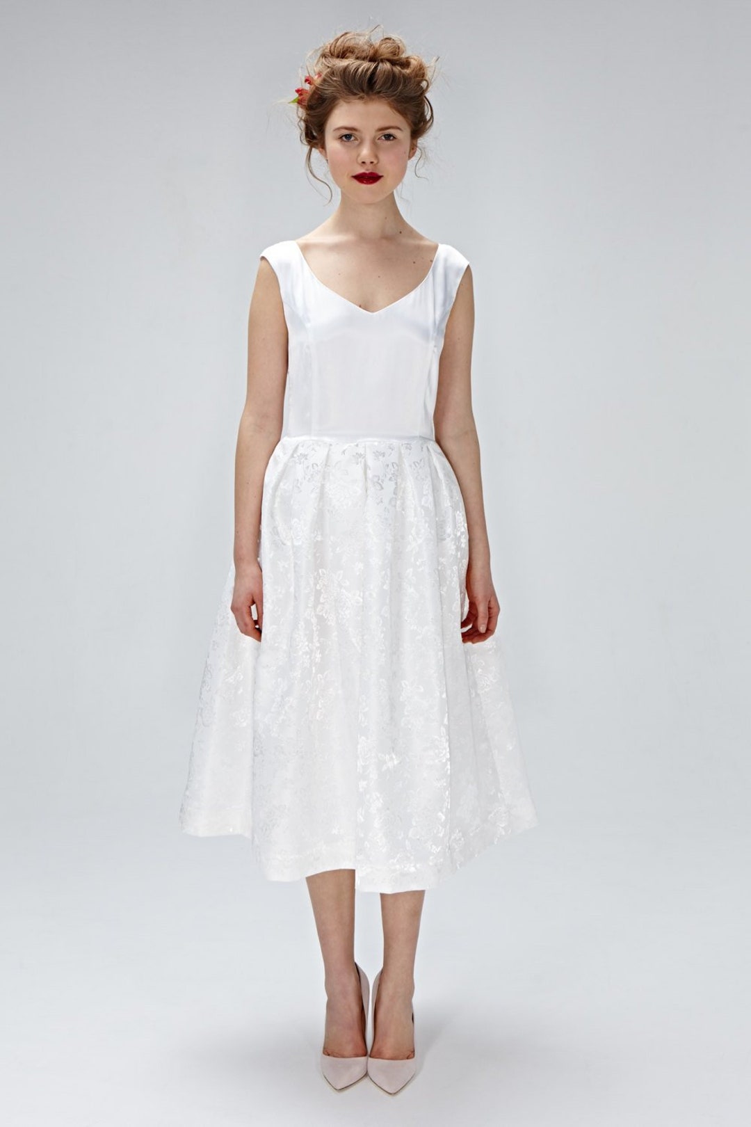 Simple Wedding Dress, White Silk Dress, Casual Wedding Dress, Midi ...