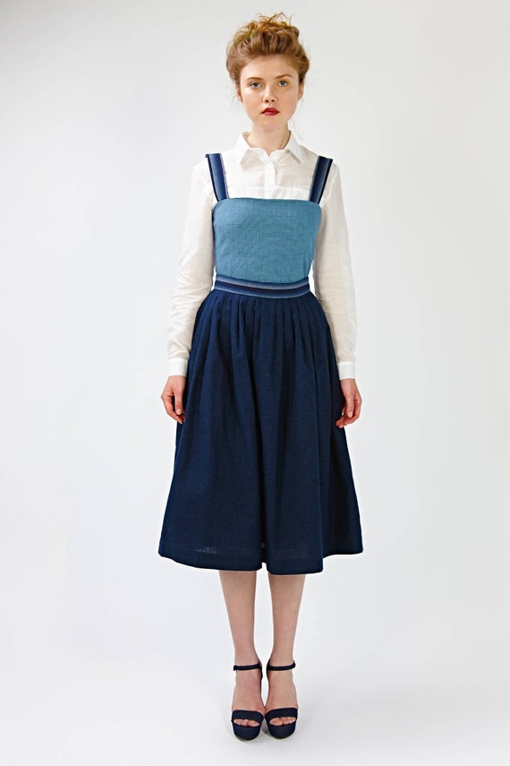 Women Midi Dress, Apron Dress, Set of 2, White Shirt, Minimalist Clothing, Office Set, Navy Dress, Blue Flare Dress, Indigo Dress, Cocktail - Etsy Women Midi Dress, Apron Dress, Set of 2, White Shirt, Minimalist Clothing, Office Set, Navy Dress, Blue Flare Dress, Indigo Dress, Cocktail - Etsy