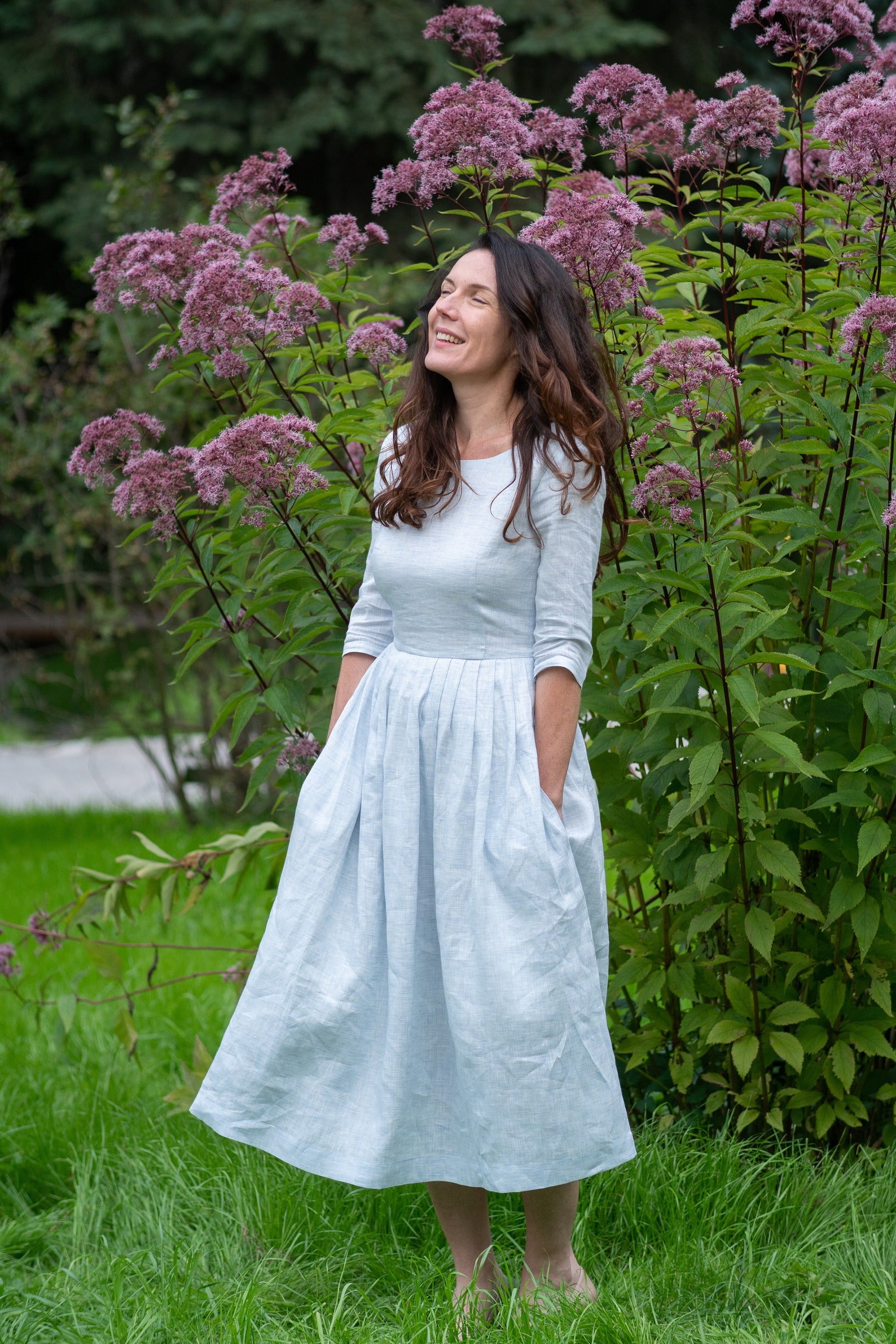 Peasant Linen Dress Pleated Dress Linen Midi Dress Comfy Etsy