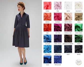 Shirt Dress, 1950's Dress, Secretary Dress, Retro Dress, Pleated Dress, Pocket Dress, Collar Dress, Vintage Style Dress, Modest Dress