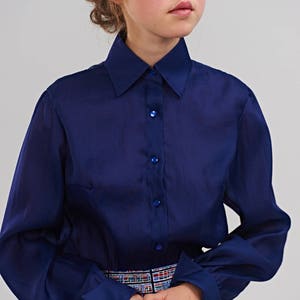 Blue Shirt, Elegant Shirt, Office Outfit, Collar Blouse, 1950's Shirt, Minimalist Clothing, Plus Size Clothing, Blue Top, Office Clothing image 8