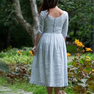 Peasant Linen Dress, Pleated Dress, Linen Midi Dress, Comfy Linen Dress ...