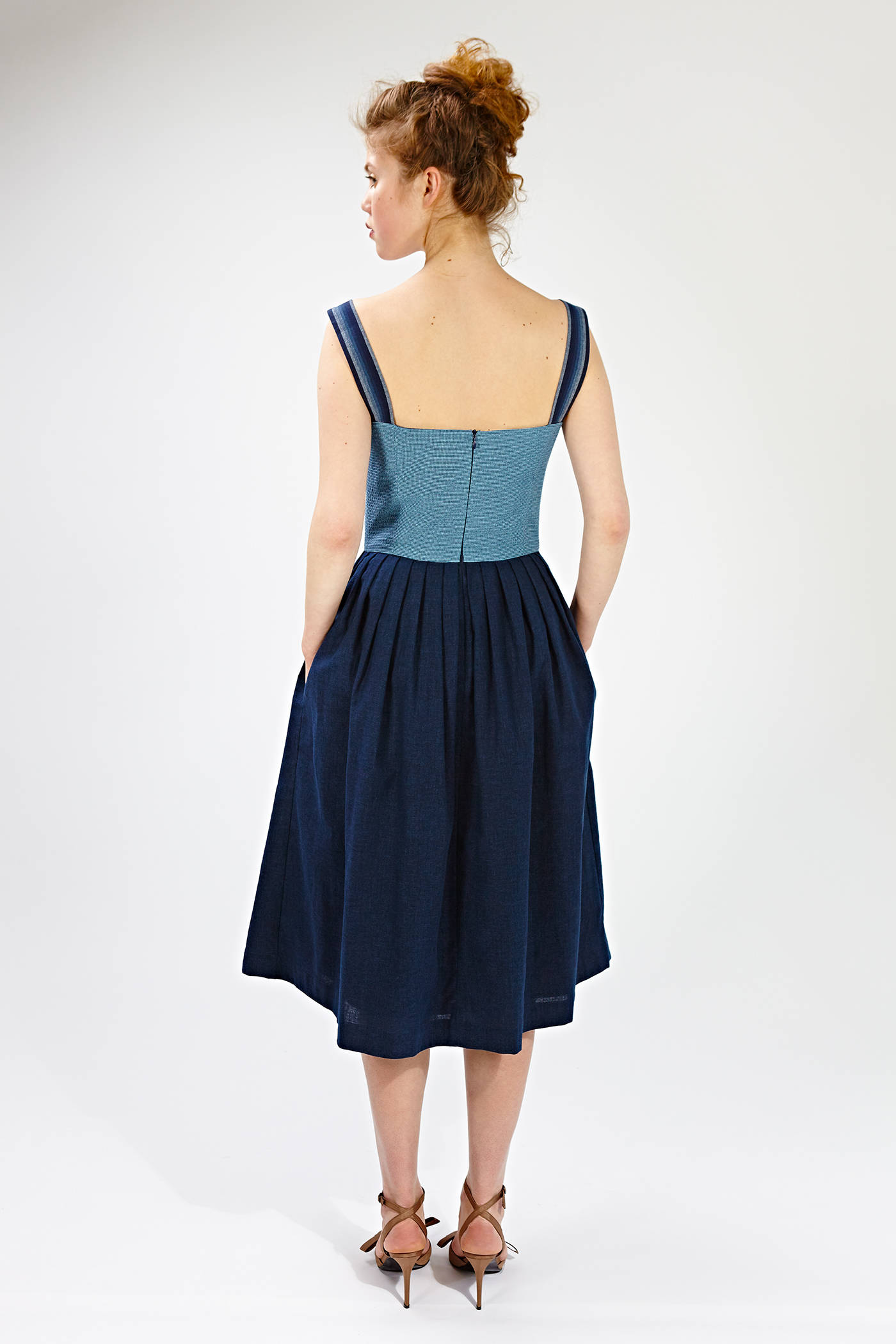 Women Midi Dress, Apron Dress, Set Of 2, White Shirt, Minimalist Clothing, Office Set, Navy Dress, Blue Flare Dress, Indigo Dress, Cocktail