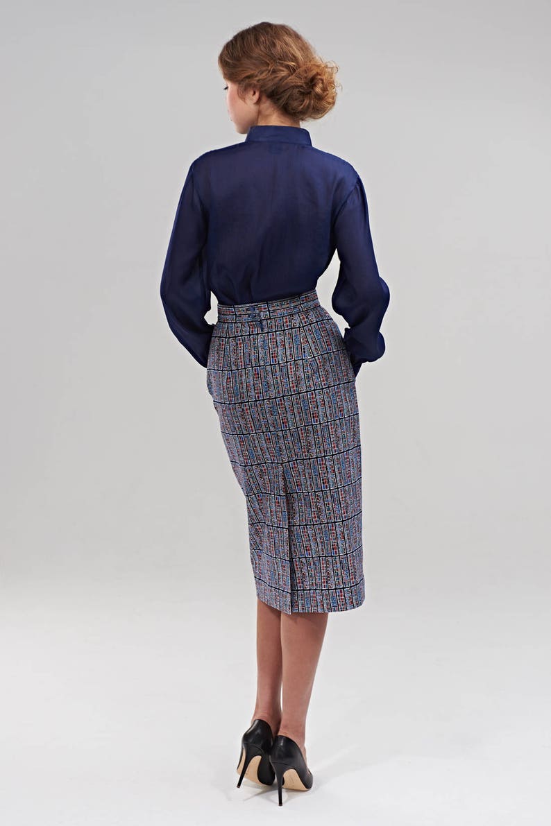 Blue Shirt, Elegant Shirt, Office Outfit, Collar Blouse, 1950's Shirt, Minimalist Clothing, Plus Size Clothing, Blue Top, Office Clothing image 3