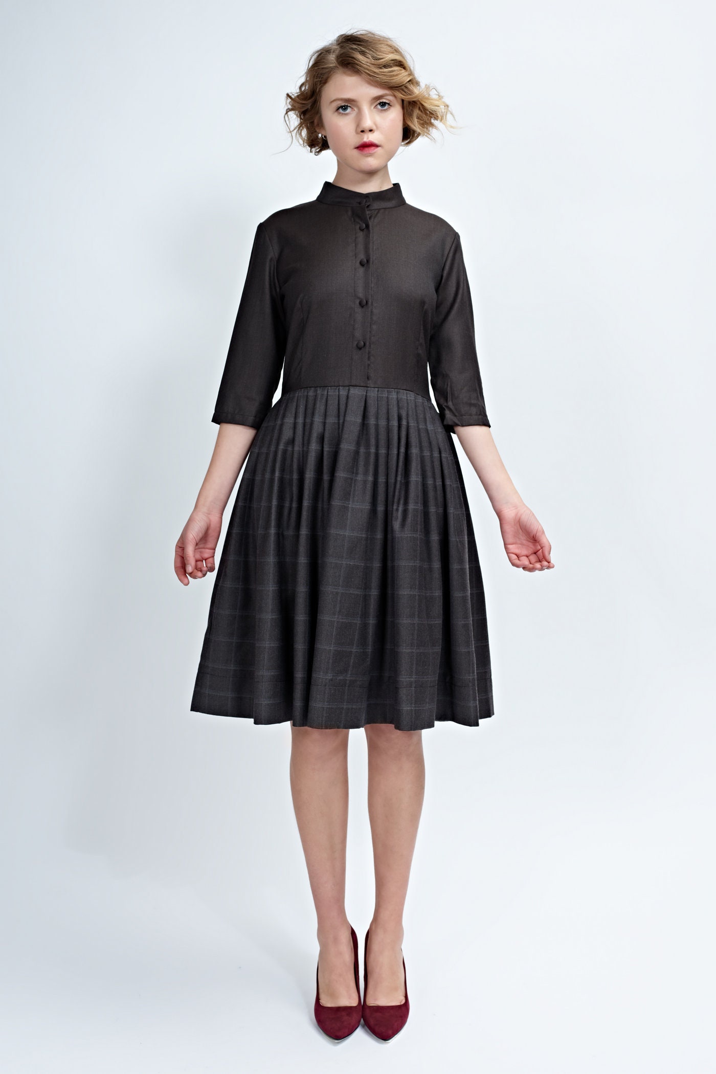 Modest wool midi dress s retro style shirt collar   Etsy 日本