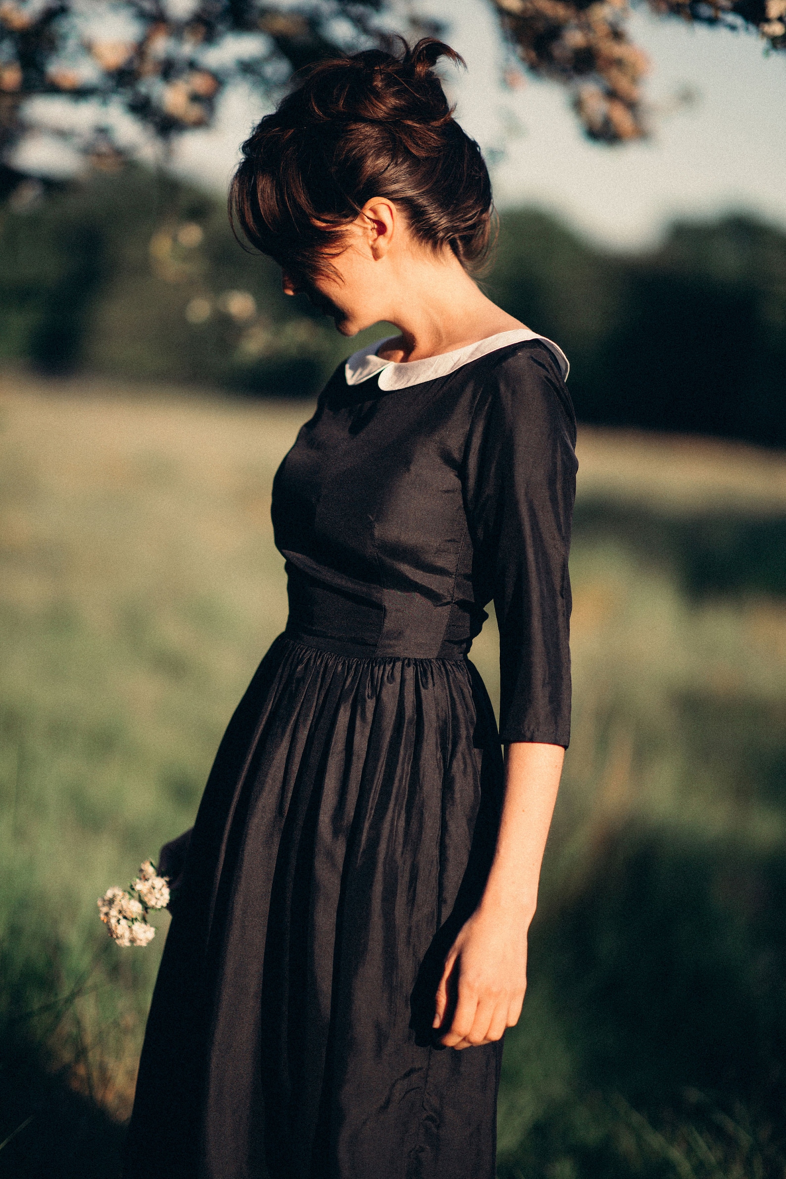 Silk Black Dress Collar Black Dress Fit and Flare Dress Etsy