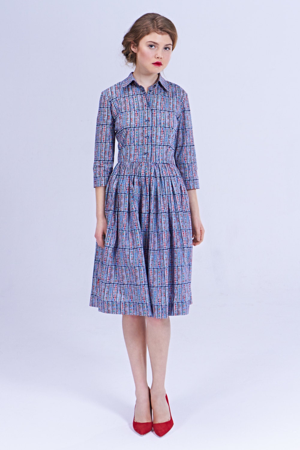 Wedding guest dress 1950s dress 50s dress Midi dress Tartan | Etsy