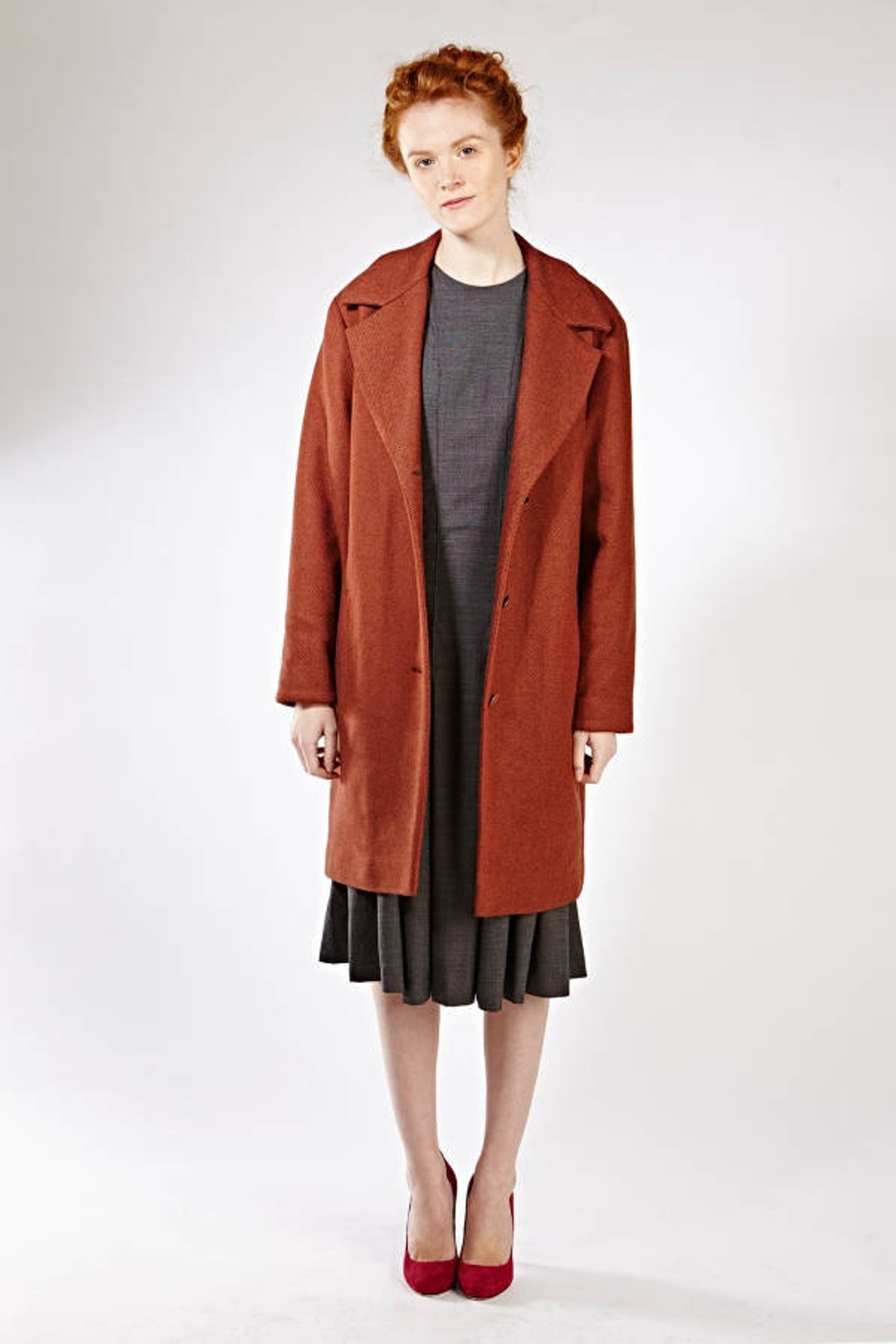 Women Minimalist Coat, Wool Coat, Rust Coat, Winter Coat, Warm