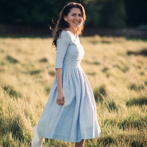 Robe d'invitée de mariage Robe de mariée bleue Robe de demoiselle d'honneur en lin par Mme Pomeranz image 7