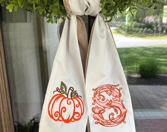Geborduurde pompoenkrans sjerp: gepersonaliseerd herfst-Halloween en Thanksgiving-decor, meerdere kleuren beschikbaar