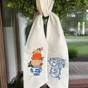 Herbst Kürbis Chinoiserie Kranz Schärpe, Herbstkranz Schärpe, Kürbis Tür Dekor, Benutzerdefinierte Kranz Schärpe, personalisierte Kranz Schärpe, Danksagungs-Schärpe