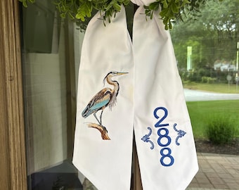 Personalized Heron Wreath Sash: Coastal Lake House Number or Initial
