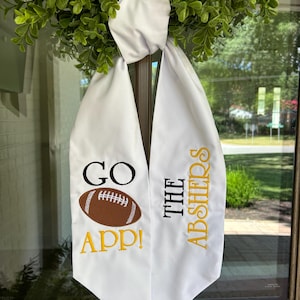 Personalized Embroidered Football Wreath Sash: Custom Football Team + Household Name